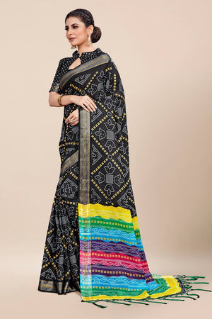 Womens Cotton Black Saree With Blouse Piece