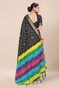 Womens Cotton Black Saree With Blouse Piece