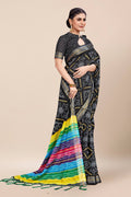 Womens Cotton Black Saree With Blouse Piece