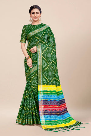 Womens Cotton Green Saree With Blouse Piece