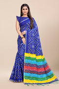 Womens Cotton Blue Saree With Blouse Piece