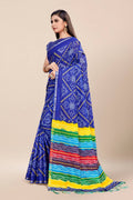 Womens Cotton Blue Saree With Blouse Piece