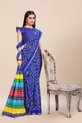 Womens Cotton Blue Saree With Blouse Piece