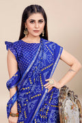 Womens Cotton Blue Saree With Blouse Piece