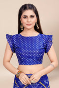 Womens Cotton Blue Saree With Blouse Piece