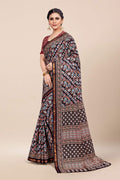 Womens Digital Print Viscose Black Saree With Blouse Piece