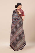 Womens Digital Print Viscose Black Saree With Blouse Piece