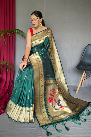 Jungle Green Paithani Saree