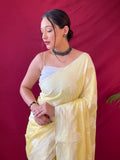 Banana Yellow Linen Saree