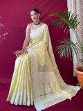 Banana Yellow Linen Saree