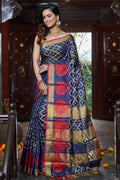 Womens Silk Blue Saree With Blouse Piece