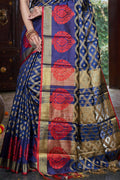 Womens Silk Blue Saree With Blouse Piece