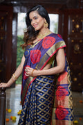 Womens Silk Blue Saree With Blouse Piece