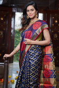 Womens Silk Blue Saree With Blouse Piece