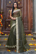 Womens Cotton Mehendi Saree With Blouse Piece