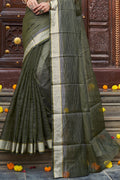 Womens Cotton Mehendi Saree With Blouse Piece