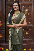 Womens Cotton Mehendi Saree With Blouse Piece