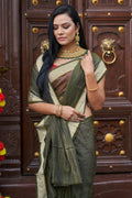 Womens Cotton Mehendi Saree With Blouse Piece
