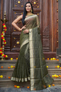 Womens Cotton Mehendi Saree With Blouse Piece