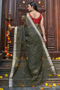 Womens Cotton Mehendi Saree With Blouse Piece
