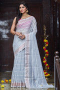 Womens Silk Gray Saree With Blouse Piece