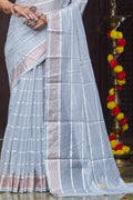 Womens Silk Gray Saree With Blouse Piece