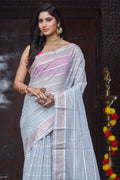 Womens Silk Gray Saree With Blouse Piece