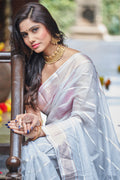 Womens Silk Gray Saree With Blouse Piece