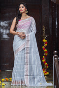Womens Silk Gray Saree With Blouse Piece