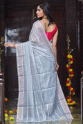 Womens Silk Gray Saree With Blouse Piece