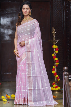 Womens Silk Light Pink Saree With Blouse Piece