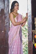 Womens Silk Light Pink Saree With Blouse Piece