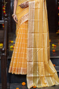 Womens Silk Yellow Saree With Blouse Piece