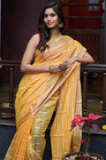 Womens Silk Yellow Saree With Blouse Piece