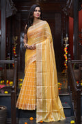 Womens Silk Yellow Saree With Blouse Piece