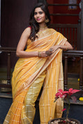 Womens Silk Yellow Saree With Blouse Piece
