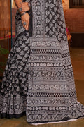 Womens Cotton Black Saree With Blouse Piece