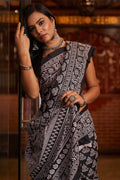 Womens Cotton Black Saree With Blouse Piece