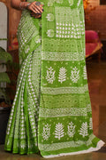Womens Cotton Pista Saree With Blouse Piece