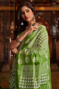 Womens Cotton Pista Saree With Blouse Piece