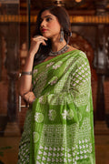 Womens Cotton Pista Saree With Blouse Piece