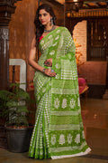 Womens Cotton Pista Saree With Blouse Piece