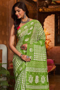 Womens Cotton Pista Saree With Blouse Piece