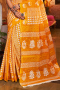 Womens Cotton Yellow Saree With Blouse Piece