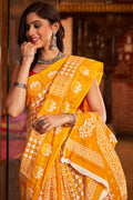 Womens Cotton Yellow Saree With Blouse Piece