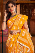 Womens Cotton Yellow Saree With Blouse Piece