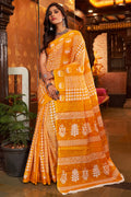 Womens Cotton Yellow Saree With Blouse Piece