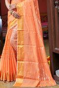 Womens Cotton Orange Saree With Blouse Piece