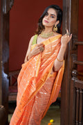 Womens Cotton Orange Saree With Blouse Piece
