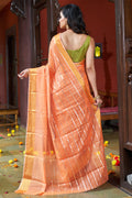 Womens Cotton Orange Saree With Blouse Piece